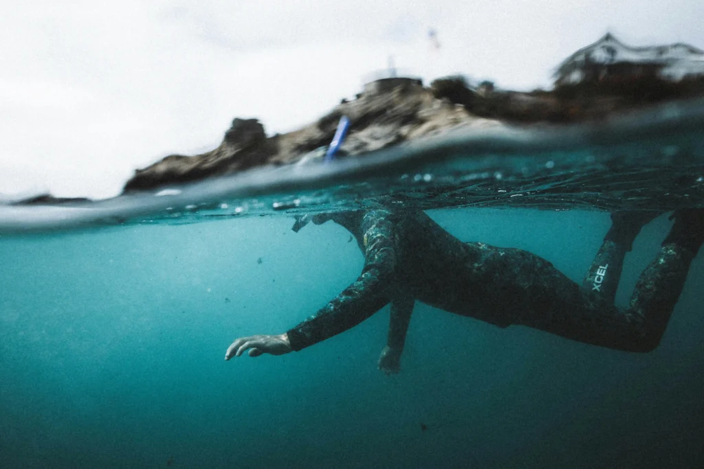 Underwater analog film photo of swimmer